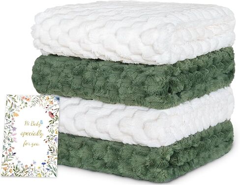 HOMRITAR Baby Blanket for Unisex 3D Jacquard Fluffy Fuzzy Toddler Blanket, Soft Warm Cozy Flannel Fleece Warm Blanket for Boys Girls Infant Nursery, Stroller (30 x 40 Inch, Khaki) in Saudi Arabia