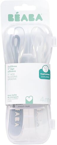 BEABA Baby's First Stage Baby Feeding Spoon Set with Travel Case, The Original Soft Tip Silicone Baby Spoons for Babies, Travel Set, Gum Friendly BPA Lead Phthalate and Plastic Free, Rain + Cloud in Saudi Arabia