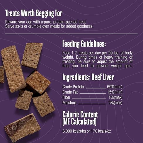 عبوات قيمة للكلاب من Whole Life Pet Just One Beef Lived Dog Treats - درجة بشرية، مجففة بالتجميد، مكون واحد - تدريب أو مكافأة، خالية من الحبوب، صنع في الولايات المتحدة الأمريكية in Kuwait