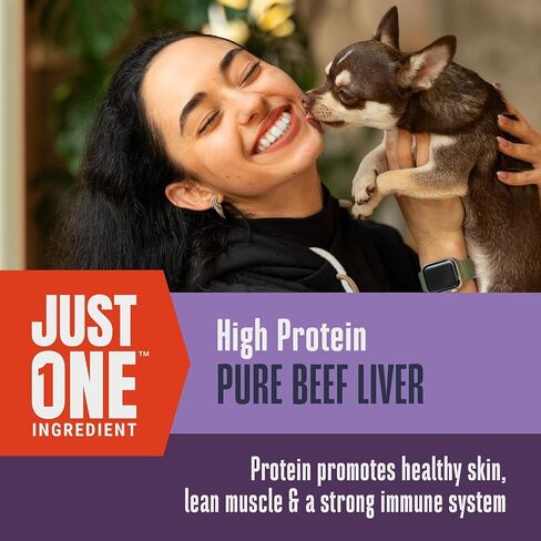 عبوات قيمة للكلاب من Whole Life Pet Just One Beef Lived Dog Treats - درجة بشرية، مجففة بالتجميد، مكون واحد - تدريب أو مكافأة، خالية من الحبوب، صنع في الولايات المتحدة الأمريكية in Kuwait