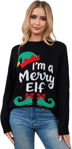 MyFav Women's Ugly Christmas Sweater Funny Novelty Crewneck Pullover Xmas Sweater Top in Kuwait