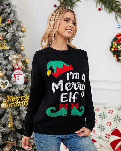 MyFav Women's Ugly Christmas Sweater Funny Novelty Crewneck Pullover Xmas Sweater Top in Kuwait