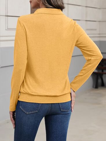 Womens Polo Shirts Long Sleeve Banded Bottom Tops Business Casual Tops Collared V Neck Blouses in Saudi Arabia