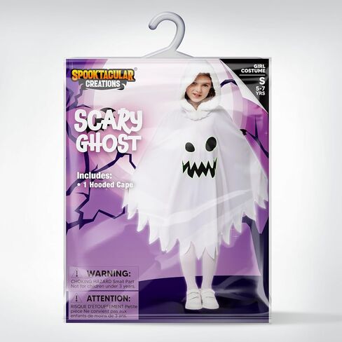 Spooktacular Creations Child Scary Smiling Ghost Dress with Hood, Toddler Kids Halloween Cloak Cape for Girls Ghost Cosplay in Saudi Arabia