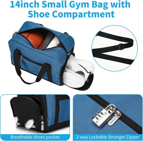 Small Gym Bag 14 inch lightweight Carry On Mini Duffel Bag for Travel Sport - Navy Blue in Kuwait