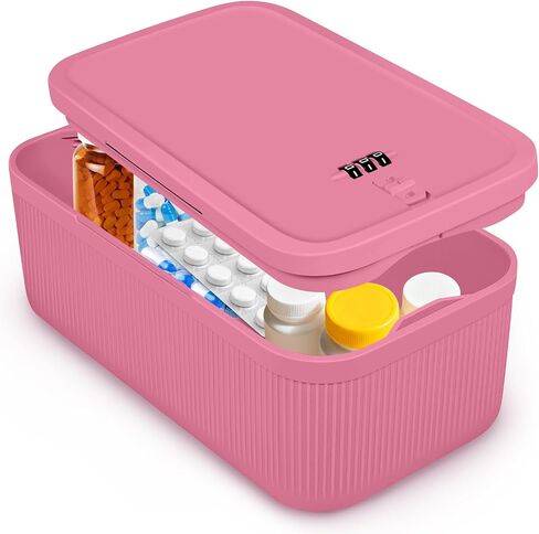 Small Lock Box,Lockable Storage Box with Combination Code for Medication Safe, Medicine Lock Box for Pills/First Aid Kits/Food/Snack Phone Jail,Locked Container for Home/Fridge/Office/School(Grey) in Kuwait