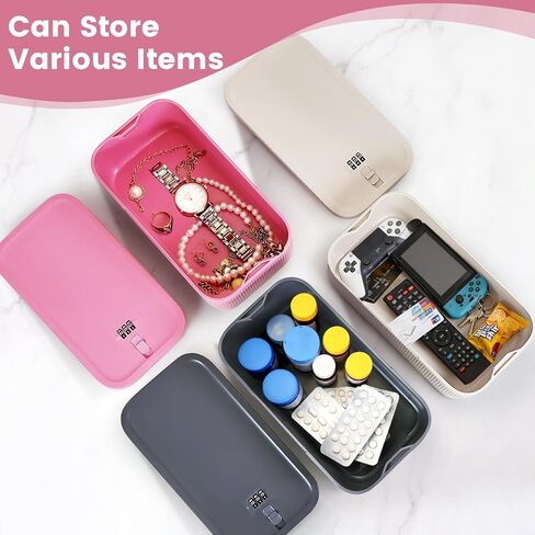 Small Lock Box,Lockable Storage Box with Combination Code for Medication Safe, Medicine Lock Box for Pills/First Aid Kits/Food/Snack Phone Jail,Locked Container for Home/Fridge/Office/School(Grey) in Kuwait