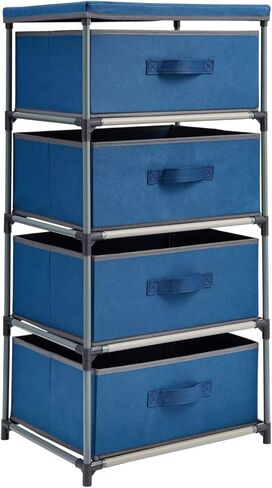 Juvale 4-Tier Tall Dresser with Drawers - 16.5 x 13 x 33 in, Navy Blue - Fabric Storage Drawers & Closet Organizer - Kids Dresser & Bedroom Storage in Kuwait