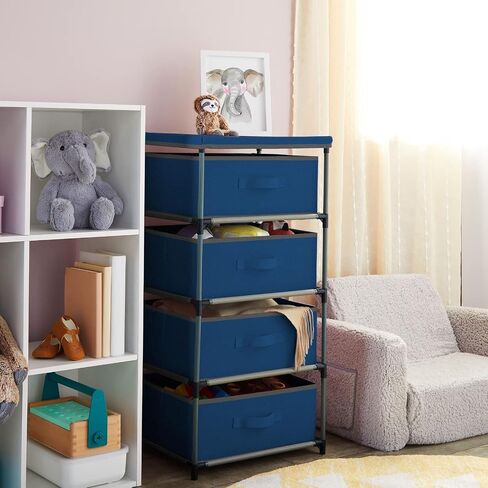 Juvale 4-Tier Tall Dresser with Drawers - 16.5 x 13 x 33 in, Navy Blue - Fabric Storage Drawers & Closet Organizer - Kids Dresser & Bedroom Storage in Kuwait