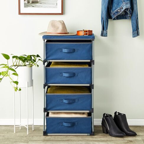 Juvale 4-Tier Tall Dresser with Drawers - 16.5 x 13 x 33 in, Navy Blue - Fabric Storage Drawers & Closet Organizer - Kids Dresser & Bedroom Storage in Kuwait