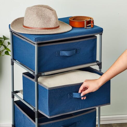 Juvale 4-Tier Tall Dresser with Drawers - 16.5 x 13 x 33 in, Navy Blue - Fabric Storage Drawers & Closet Organizer - Kids Dresser & Bedroom Storage in Kuwait