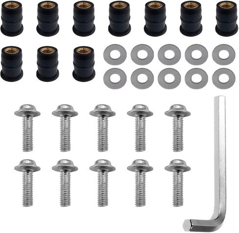 10PCS Motorcycle Windshield Bolts Kit, Aluminum Alloy Fairing Bolt Kit with Washer & Wrench, Car Body Mounting Screws Set, Well Bolts Nuts Fasteners for Most Vehicles (Black) in Saudi Arabia
