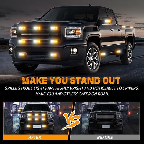 XRIDONSEN 8PCS Sync Truck Grill Lights 32 LED Strobe Lights Amber White Grille Surface Mount Emergency Flashing Warning Safety Hazard Caution Light for Tow Plow Trucks Construction Vehicles Car in Saudi Arabia