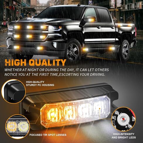 XRIDONSEN 8PCS Sync Truck Grill Lights 32 LED Strobe Lights Amber White Grille Surface Mount Emergency Flashing Warning Safety Hazard Caution Light for Tow Plow Trucks Construction Vehicles Car in Saudi Arabia