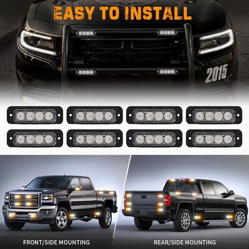 XRIDONSEN 8PCS Sync Truck Grill Lights 32 LED Strobe Lights Amber White Grille Surface Mount Emergency Flashing Warning Safety Hazard Caution Light for Tow Plow Trucks Construction Vehicles Car in Saudi Arabia
