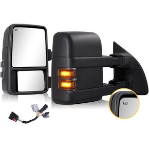 مرايا السحب لـ 1999-2016 Ford F250 F350 F450 F550 Super Duty، 2000-2005 Ford Excursion مع وظيفة تسخين زجاج الطاقة، مجموعة مصابيح تشغيل ضوء الإشارة مع محول (عدسة دخان) in Saudi Arabia
