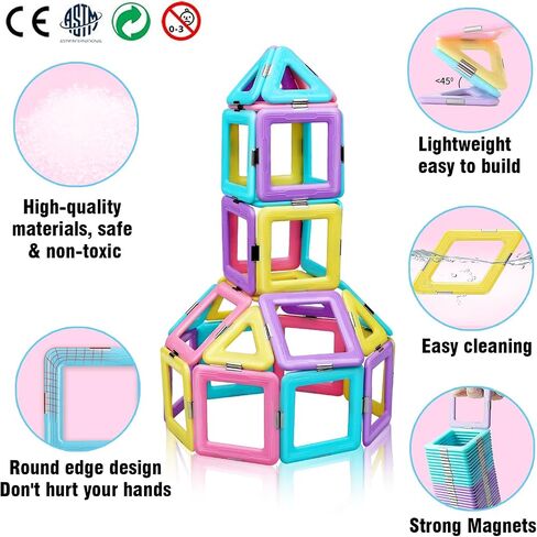 Magnetic Tiles Toys for 3 4 5 6 7 8+ Year Old Boys Girls Upgrade Macaron Castle Blocks Building Set for Toddlers STEM Creativity/Educational Toys for Kids Age 3-6 Christmas Birthday Gifts in Saudi Arabia