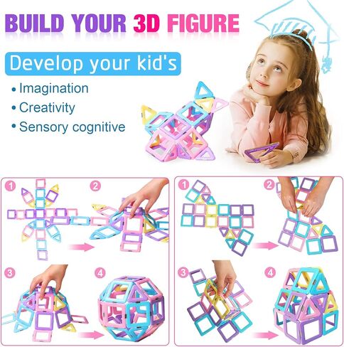 Magnetic Tiles Toys for 3 4 5 6 7 8+ Year Old Boys Girls Upgrade Macaron Castle Blocks Building Set for Toddlers STEM Creativity/Educational Toys for Kids Age 3-6 Christmas Birthday Gifts in Saudi Arabia