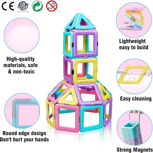 ألعاب البلاط المغناطيسي لعمر 3 4 5 6 7 8+ سنة للأولاد والبنات ترقية مجموعة بناء كتل قلعة المعكرون للأطفال الصغار الإبداع الجذعية / الألعاب التعليمية للأطفال الذين تتراوح أعمارهم بين 3-6 هدايا عيد الميلاد in Kuwait
