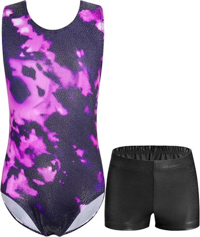 Domusgo Girls Gymnastics Leotards Set One Piece Sleeveless Tumbling Outfits with Matching Shorts Size 5-12 Years Old in Kuwait