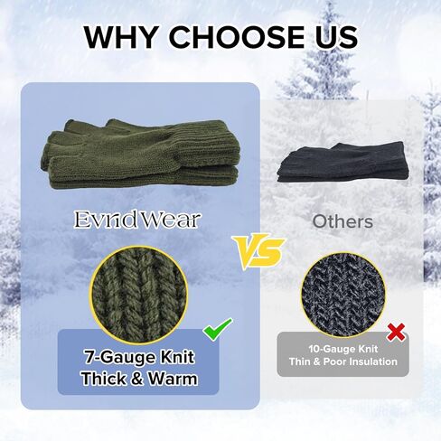 Evridwear 3 Pairs Winter Touchscreen Fingerless Gloves Cold Weather Thermal Warm Glove for Men Women in Kuwait