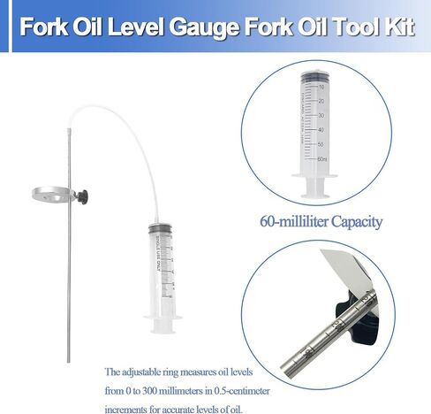 Motorcycle Fork Oil Level Tool, Fork Oil Level Gauge Fork Oil Tool Kit, Fork Oil Tool Gauge Suspension Level Tuning Syringe 60ml Capacity Shock Adjuster with Adjustable Ring, 1 Pack in Saudi Arabia