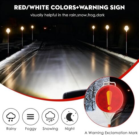 4Pcs 51.5" Reflective Driveway Markers - Double Sided Reflector with Yellow Exclamation Marks, Fiberglass Poles, Easy Installation, High Visibility for Snow Plowing & Driveway Safety in Saudi Arabia