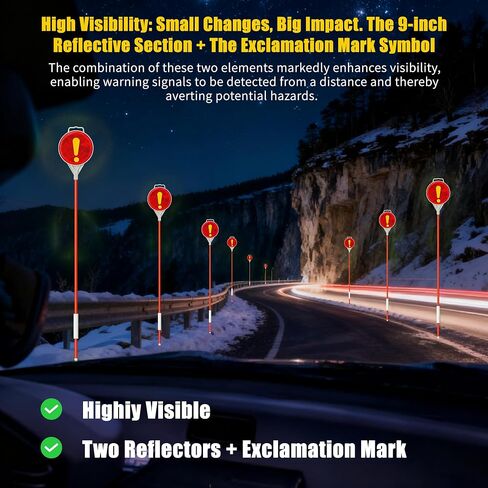4Pcs 51.5" Reflective Driveway Markers - Double Sided Reflector with Yellow Exclamation Marks, Fiberglass Poles, Easy Installation, High Visibility for Snow Plowing & Driveway Safety in Saudi Arabia