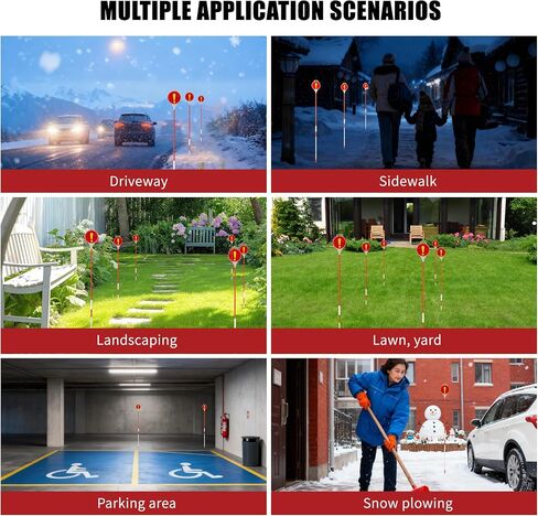 4Pcs 51.5" Reflective Driveway Markers - Double Sided Reflector with Yellow Exclamation Marks, Fiberglass Poles, Easy Installation, High Visibility for Snow Plowing & Driveway Safety in Saudi Arabia