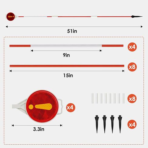 Reflective Driveway Markers, 51" Fiberglass Pole Driveway Reflectors for Entrance Snow Plow Markers Stakes Double-Sided High Visible (4Pcs) in Saudi Arabia