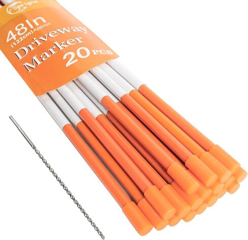 Reflective Driveway Markers 20pcs, 48 Inch High Visibility Driveway Reflectors 5/16 in Dia, Orange Fiberglass Snow Stakes with 12" Install Drill Bit, Easy Visiblity for Parking, Walkways in Saudi Arabia