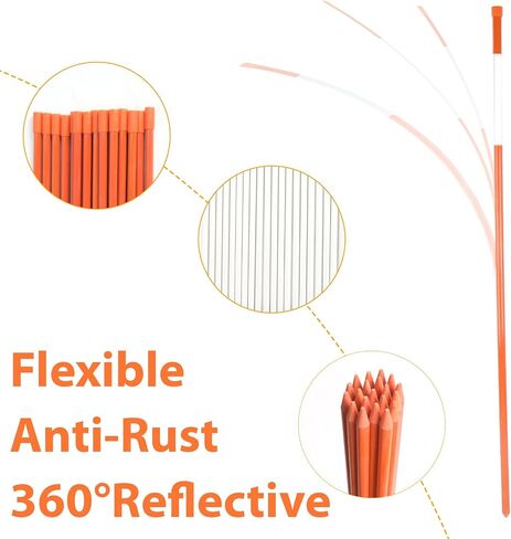Reflective Driveway Markers 20pcs, 48 Inch High Visibility Driveway Reflectors 5/16 in Dia, Orange Fiberglass Snow Stakes with 12" Install Drill Bit, Easy Visiblity for Parking, Walkways in Saudi Arabia