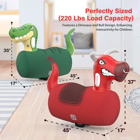 2 PCS Inflatable Bouncy Dinosaur Bull Hopper Toys with Pump, Giant Ride on Jumping Animals Outdoor Play Toys, 220 lbs Capacity, Indoor Bouncers for Kids Ages 5+, Fun Gift for Boys Girls in Kuwait