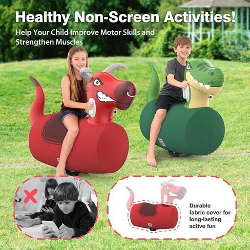 2 PCS Inflatable Bouncy Dinosaur Bull Hopper Toys with Pump, Giant Ride on Jumping Animals Outdoor Play Toys, 220 lbs Capacity, Indoor Bouncers for Kids Ages 5+, Fun Gift for Boys Girls in Kuwait