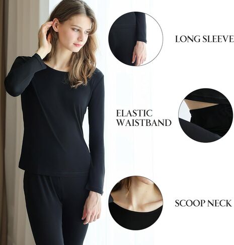 Women's Silk Thermal Underwear Set Long Johns Scoop Neck Undershirt Winter Cold Weather Base Layer Warm Top Bottom in Saudi Arabia