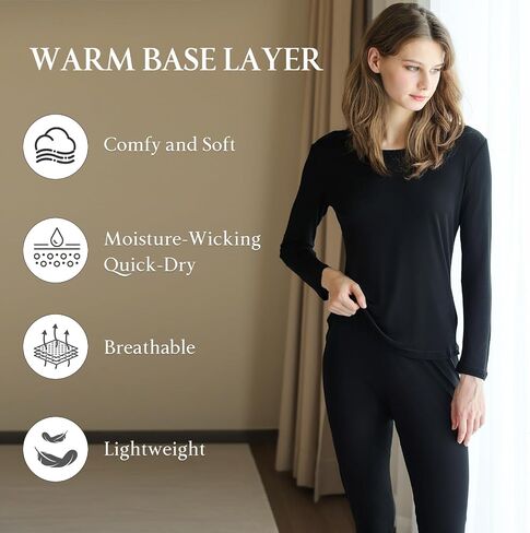 Women's Silk Thermal Underwear Set Long Johns Scoop Neck Undershirt Winter Cold Weather Base Layer Warm Top Bottom in Saudi Arabia
