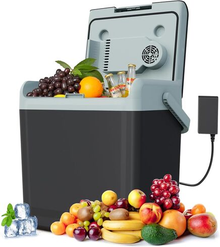 SUNVIVI Electric Cooler & Warmer with Handle, 25QT Portable Thermoelectric Car Refrigerator, Dual Cooling & Heating 12V Mini Fridge with Wind-Cooling System, Plug-in Cooler for Car, Truck, Black in Saudi Arabia