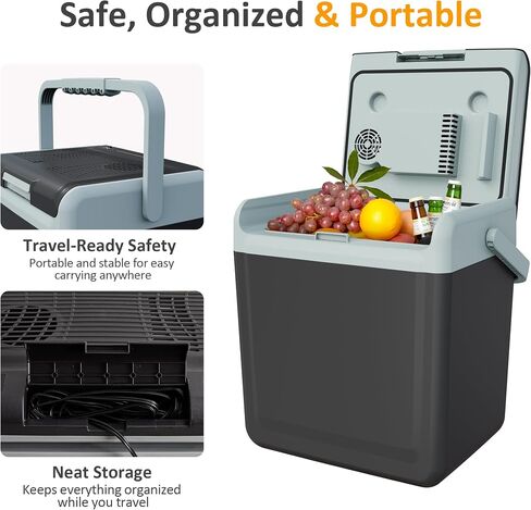 SUNVIVI Electric Cooler & Warmer with Handle, 25QT Portable Thermoelectric Car Refrigerator, Dual Cooling & Heating 12V Mini Fridge with Wind-Cooling System, Plug-in Cooler for Car, Truck, Black in Saudi Arabia