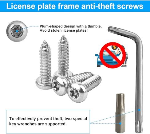 YALOK Anti Theft License Plate Screws Kits- Rustproof Stainless Steel Car Tag Plate Mounting Hardware, M6 (1/4") Tamper Proof Fastener Nut, Caps Cover for Front Rear Frame Holder Mounting（AT-Silver/4） in Kuwait