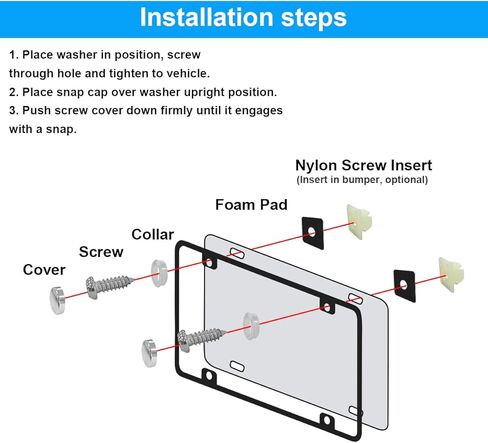YALOK Anti Theft License Plate Screws Kits- Rustproof Stainless Steel Car Tag Plate Mounting Hardware, M6 (1/4") Tamper Proof Fastener Nut, Caps Cover for Front Rear Frame Holder Mounting（AT-Silver/4） in Kuwait