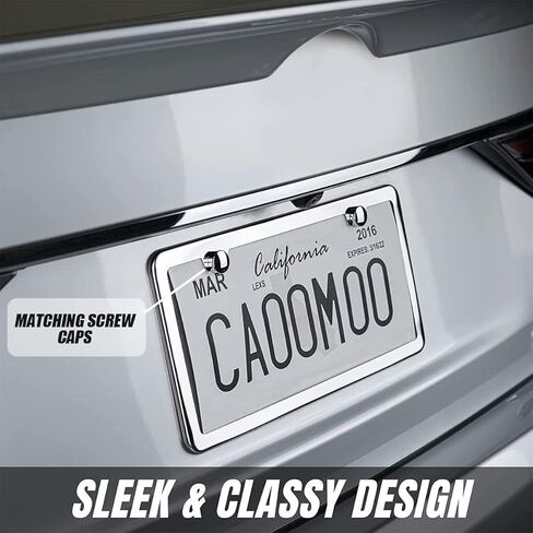 YALOK Anti Theft License Plate Screws Kits- Rustproof Stainless Steel Car Tag Plate Mounting Hardware, M6 (1/4") Tamper Proof Fastener Nut, Caps Cover for Front Rear Frame Holder Mounting（AT-Silver/4） in Kuwait