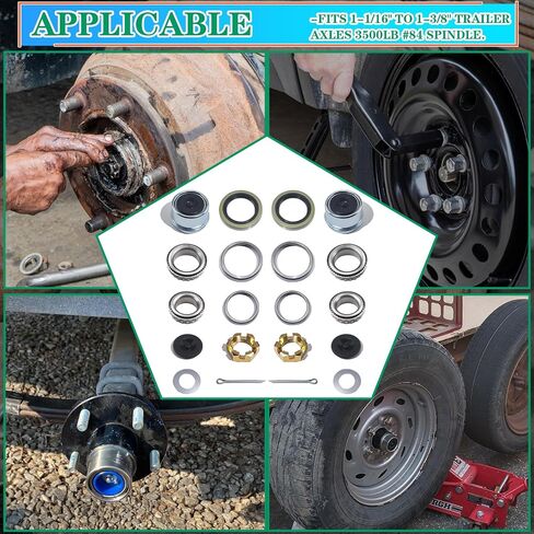 مجموعتان بوزن 3500 رطل L68149 L44649 مجموعات محمل لـ 1-3/8 بوصة إلى 1-1/16 بوصة #84 مجموعة محمل محور مقطورة القارب المغزلي مع أختام شحم 171255 تيرابايت، وأغطية غبار 1.98 بوصة، ودبابيس كوتر، وصواميل وغسالات المحور in Kuwait