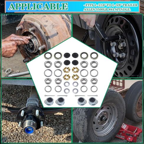 مجموعتان بوزن 3500 رطل L68149 L44649 مجموعات محمل لـ 1-3/8 بوصة إلى 1-1/16 بوصة #84 مجموعة محمل محور مقطورة القارب المغزلي مع أختام شحم 171255 تيرابايت، وأغطية غبار 1.98 بوصة، ودبابيس كوتر، وصواميل وغسالات المحور in Kuwait