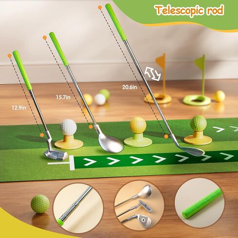 وضع اللون الأخضر في الأماكن المغلقة مع نوادي الجولف للأطفال الصغار، لعبة الحفلات مع آلة ارتداد الجولف الأوتوماتيكية، سجادات التدريب في الهواء الطلق، كرات مضيئة، هدايا للصبيان والبنات بعمر 3 سنوات in Kuwait
