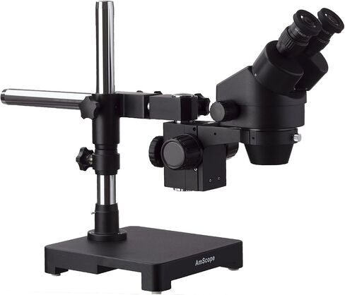 AmScope SM-3B-80S Professional Binocular Stereo Zoom Microscope, WH10x Eyepieces, 7X-45X Magnification, 0.7X-4.5X Zoom Objective, 80-Bulb LED Ring Light, Single-Arm Boom Stand, 90V-265V in Saudi Arabia