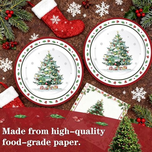 مجموعة أدوات المائدة الورقية والمناديل الورقية لعيد الميلاد من OuMuaMua 150 قطعة، مجموعة أدوات مائدة من التوت الهولي مقاس 9 بوصات/12 بوصة لعيد الميلاد والشتاء وعطلات العجائب وحفلات الزفاف وحفلات استقبال المولود الجديد، خدمة 50 in Kuwait
