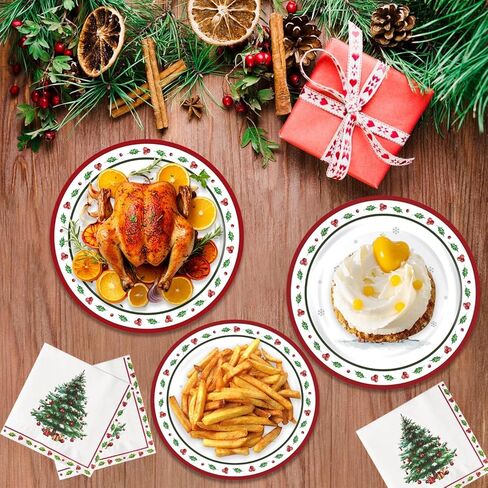 مجموعة أدوات المائدة الورقية والمناديل الورقية لعيد الميلاد من OuMuaMua 150 قطعة، مجموعة أدوات مائدة من التوت الهولي مقاس 9 بوصات/12 بوصة لعيد الميلاد والشتاء وعطلات العجائب وحفلات الزفاف وحفلات استقبال المولود الجديد، خدمة 50 in Kuwait