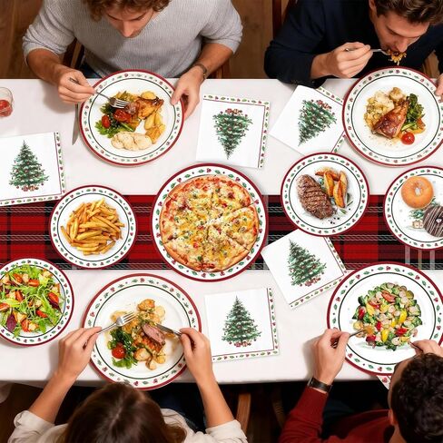 مجموعة أدوات المائدة الورقية والمناديل الورقية لعيد الميلاد من OuMuaMua 150 قطعة، مجموعة أدوات مائدة من التوت الهولي مقاس 9 بوصات/12 بوصة لعيد الميلاد والشتاء وعطلات العجائب وحفلات الزفاف وحفلات استقبال المولود الجديد، خدمة 50 in Kuwait