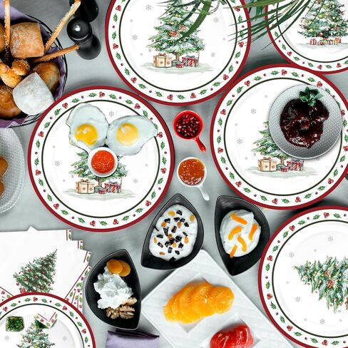 مجموعة أدوات المائدة الورقية والمناديل الورقية لعيد الميلاد من OuMuaMua 150 قطعة، مجموعة أدوات مائدة من التوت الهولي مقاس 9 بوصات/12 بوصة لعيد الميلاد والشتاء وعطلات العجائب وحفلات الزفاف وحفلات استقبال المولود الجديد، خدمة 50 in Kuwait