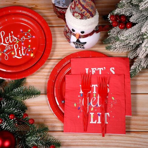 Lounsweer 96 Pcs Christmas Party Supplies Paper Plates and Napkins Disposable Dinnerware Set Include Christmas Plates Napkins Forks for Xmas Holiday Table Decorations 24 Guests(Christmas Tree) in Saudi Arabia